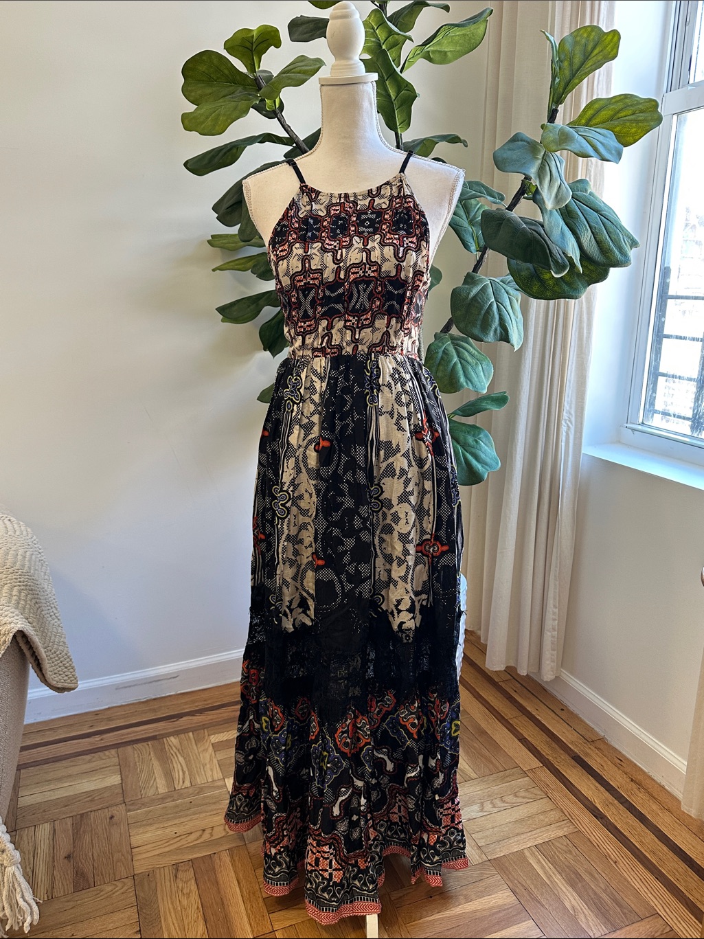 Anthropologie Bohemian Patterned Maxi Dress I In Black And Cream